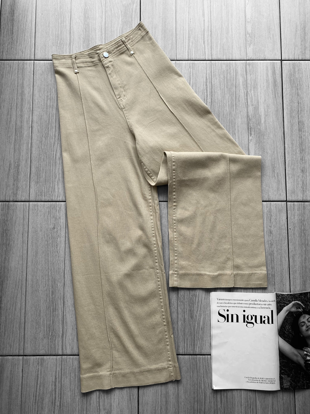 Jeans wide leg tiro alto
