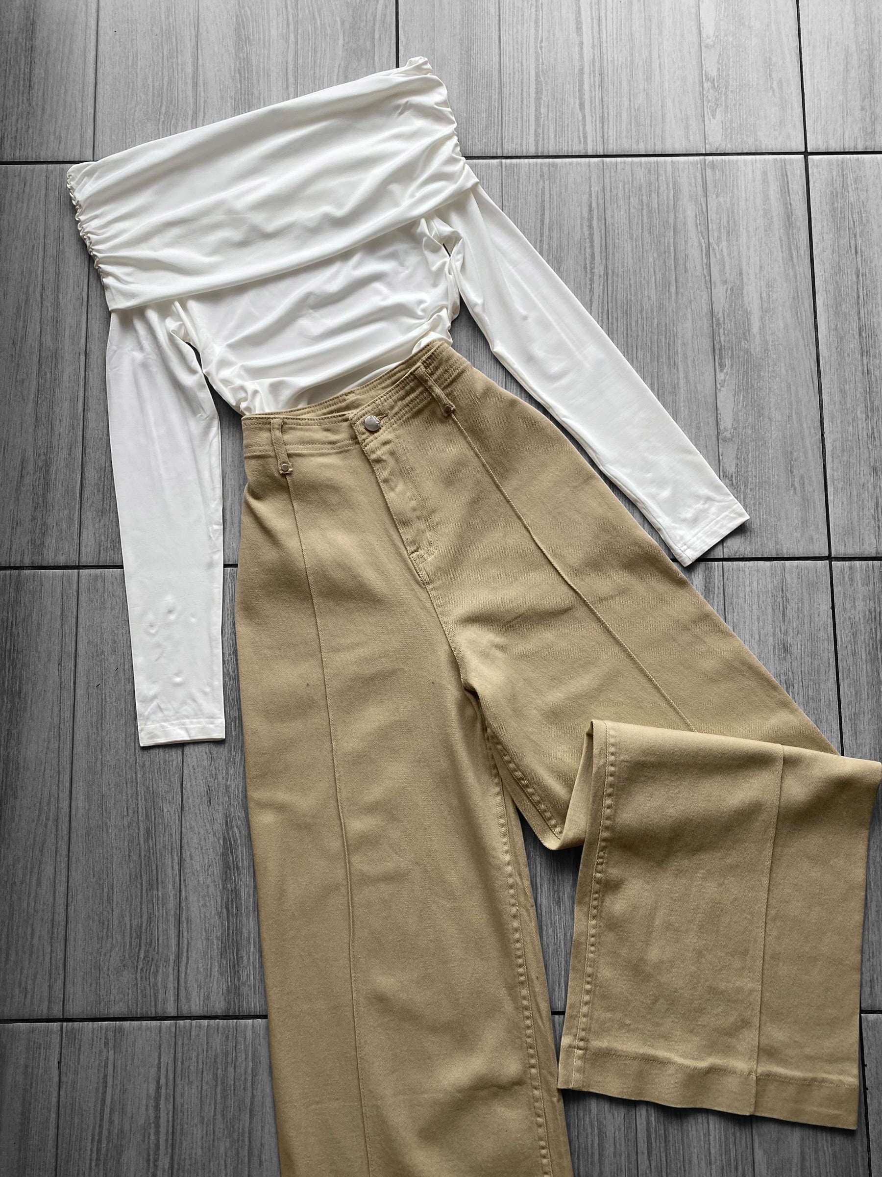 Jeans wide leg tiro alto