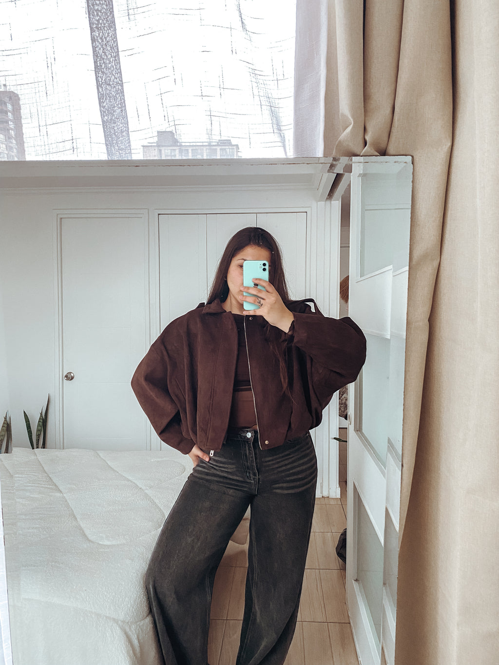 Chaqueta oversize de gamuza