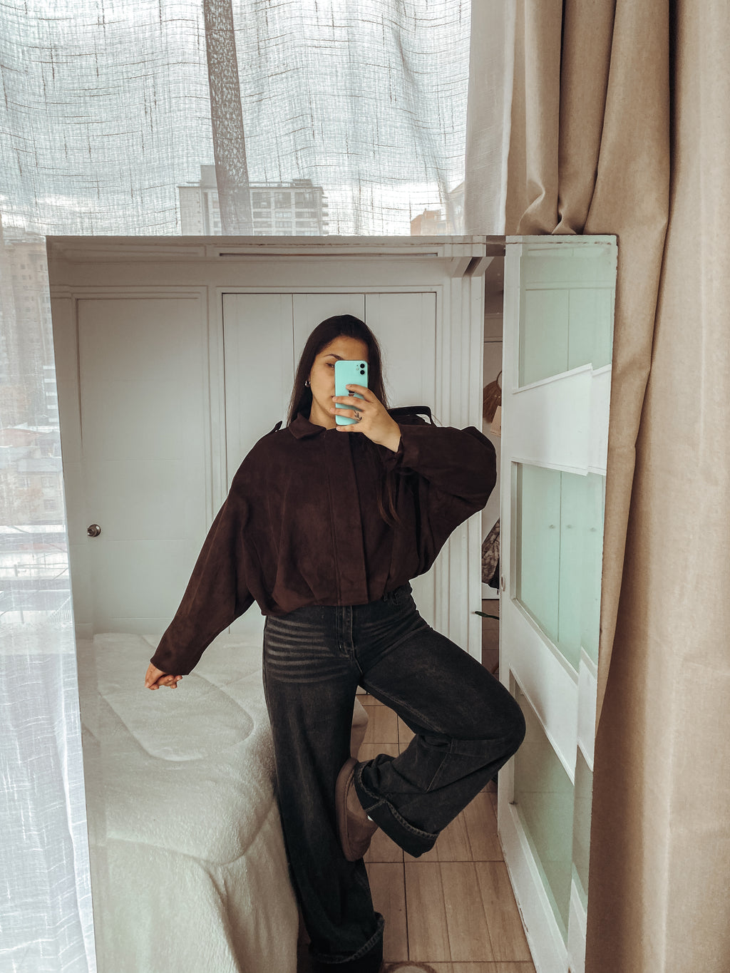 Chaqueta oversize de gamuza