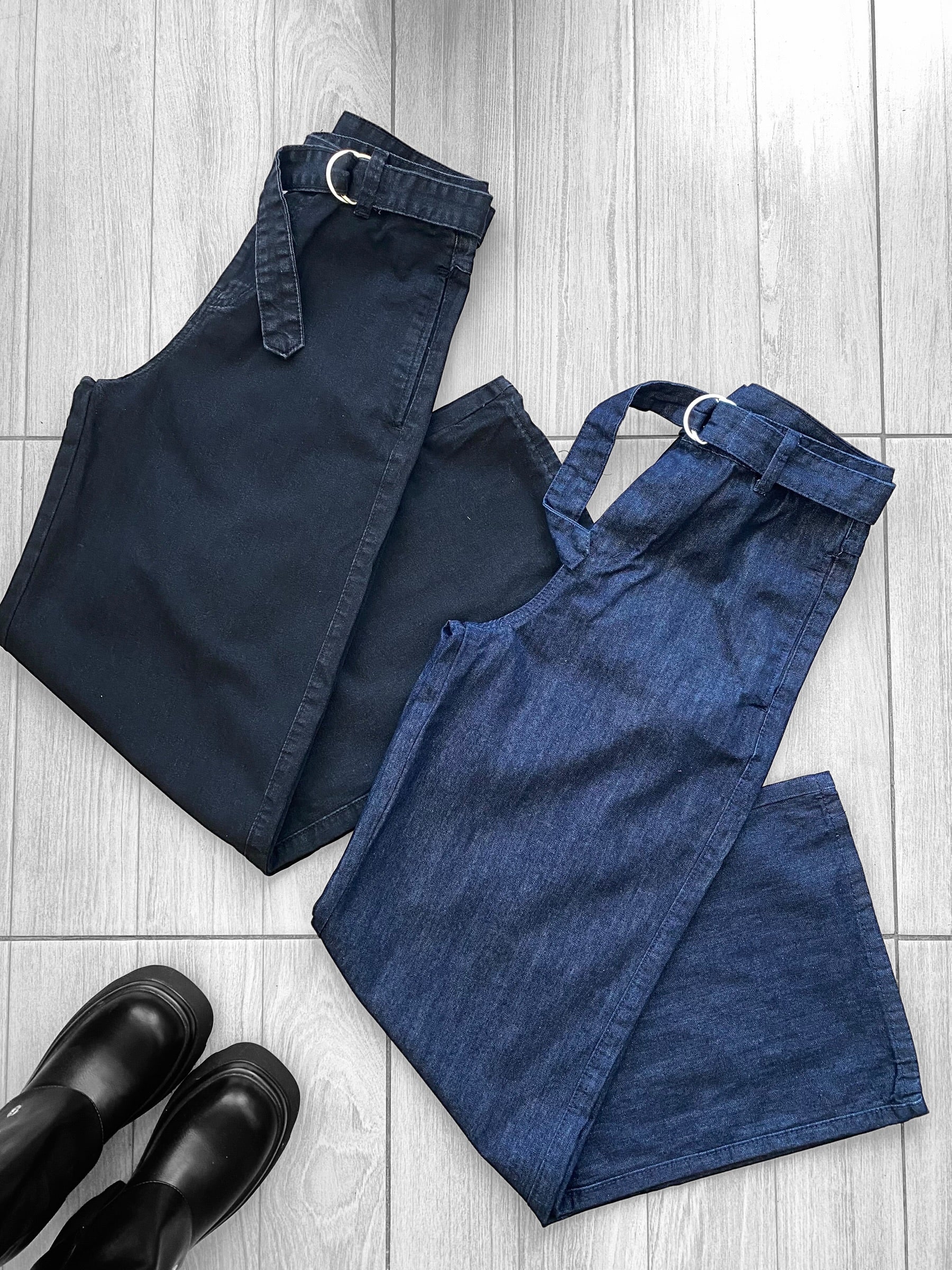 Jean Wide leg tiro alto c/cinturon rigido